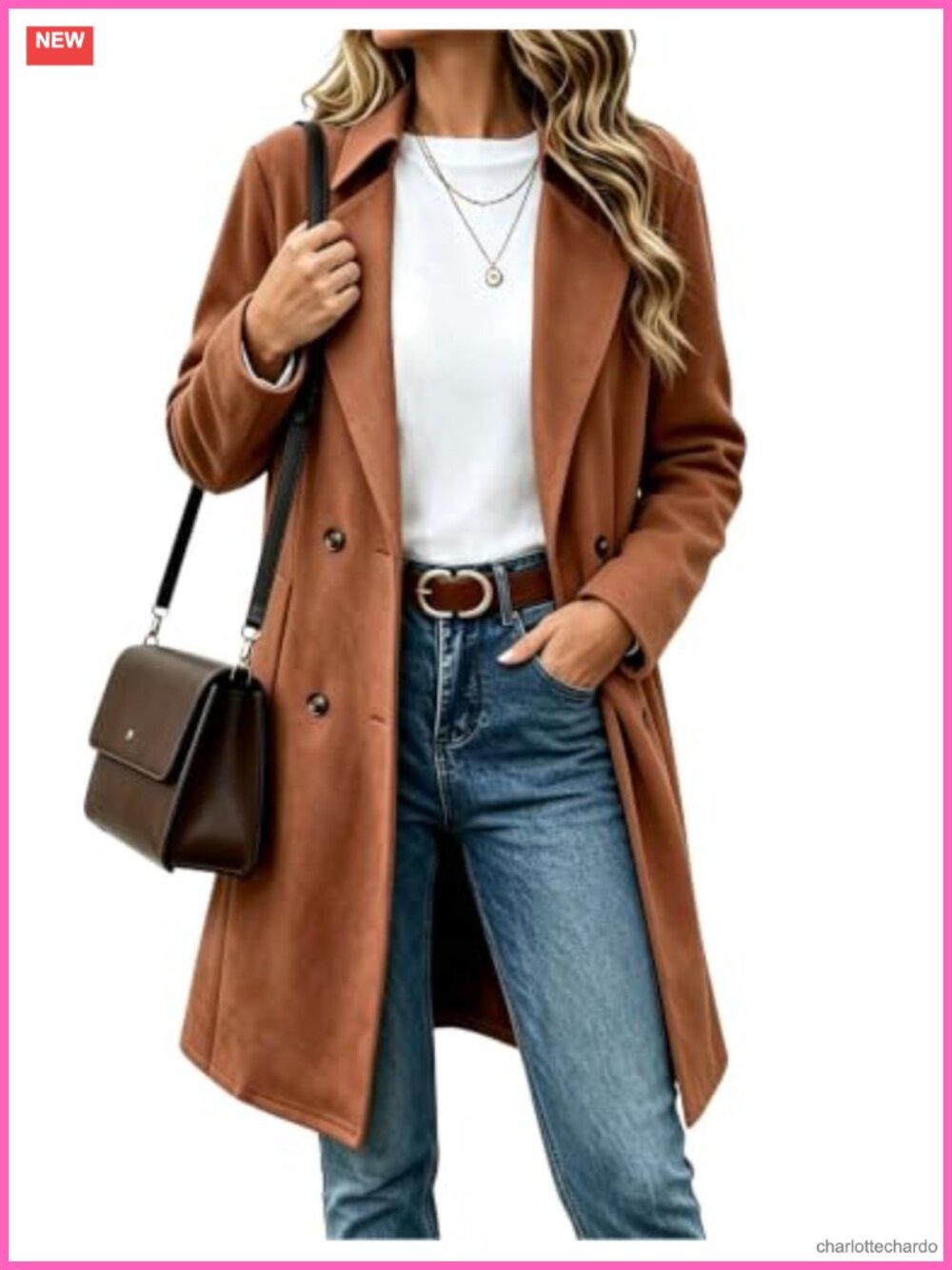 Faux Suede Leather Mid Long Trench Coat Lapel Pea Coat